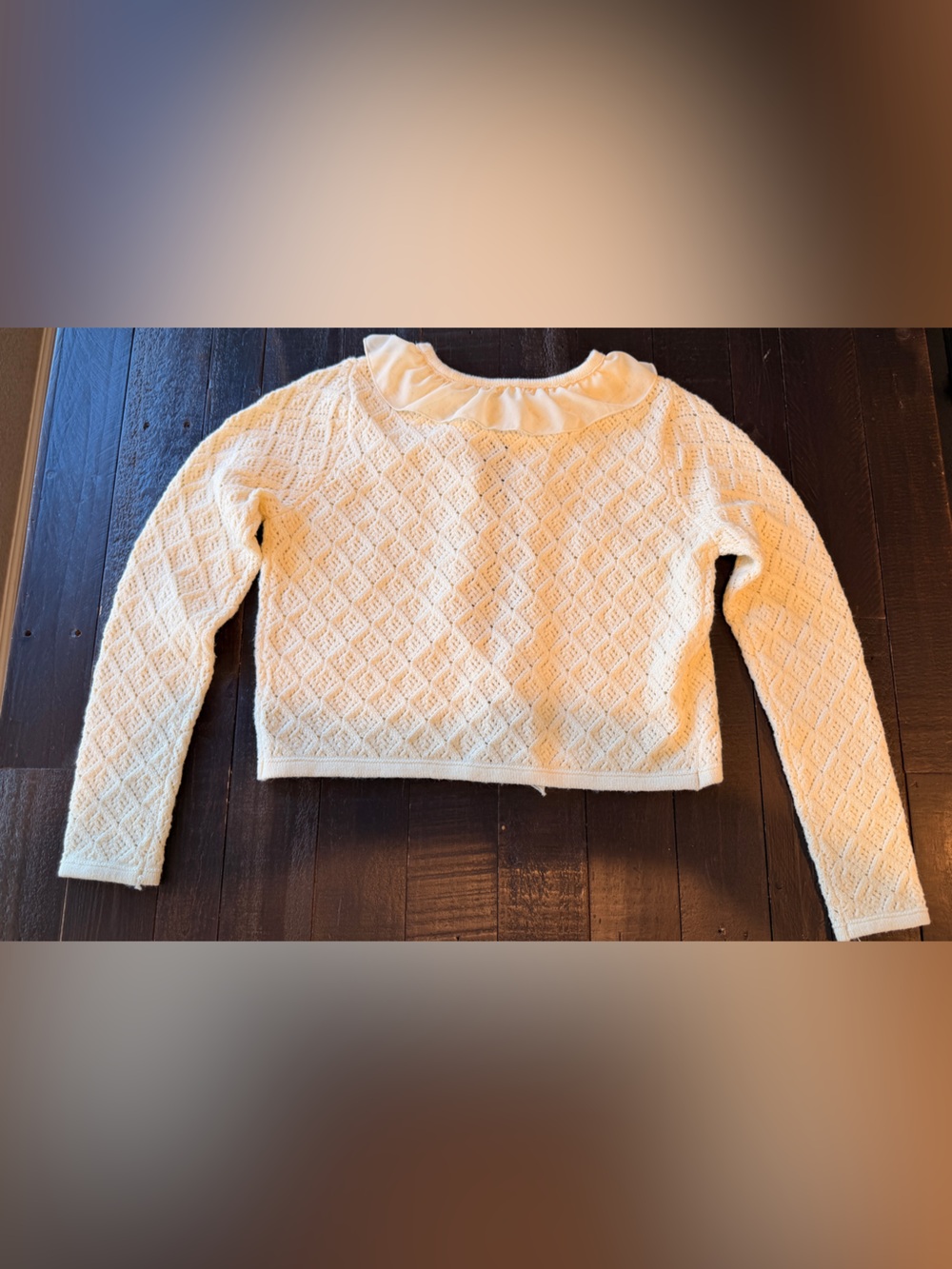ALTAR’D STATE Cream Ruffle Front Knit Sweater Women's Medium - Picture 3 of 8